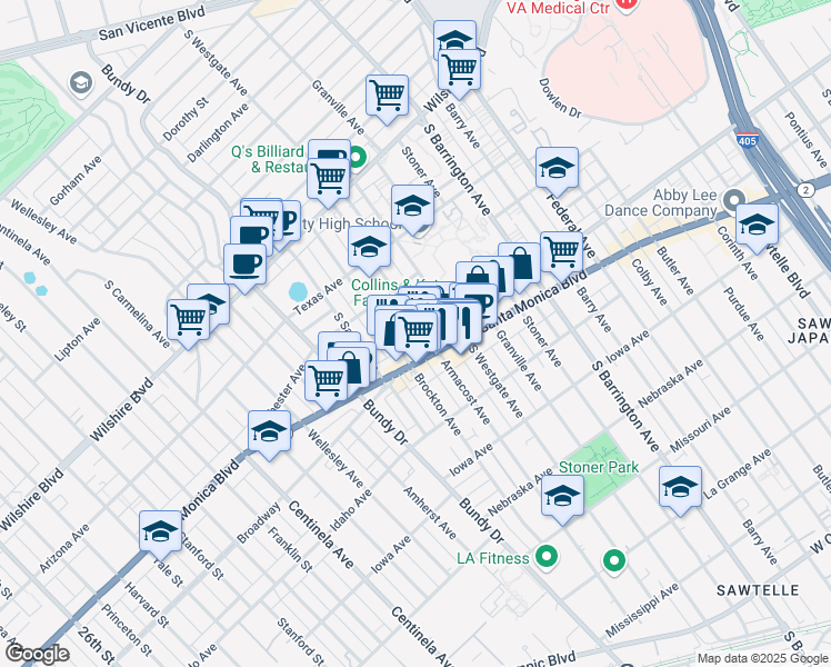 map of restaurants, bars, coffee shops, grocery stores, and more near in Los Angeles