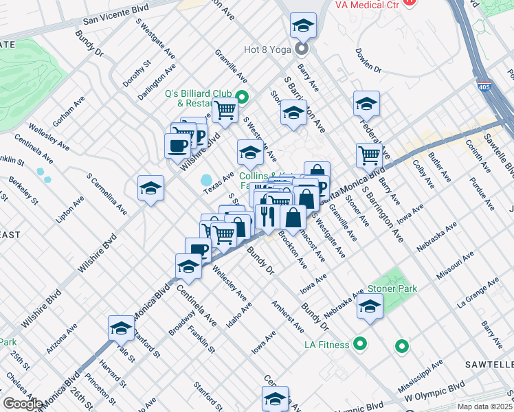 map of restaurants, bars, coffee shops, grocery stores, and more near 1427 Brockton Avenue in Los Angeles
