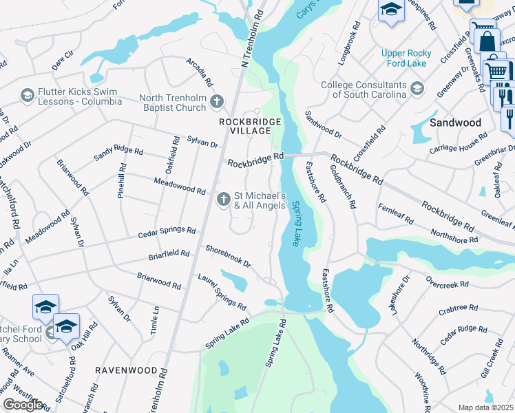 map of restaurants, bars, coffee shops, grocery stores, and more near 6467 Bridgewood Road in Columbia