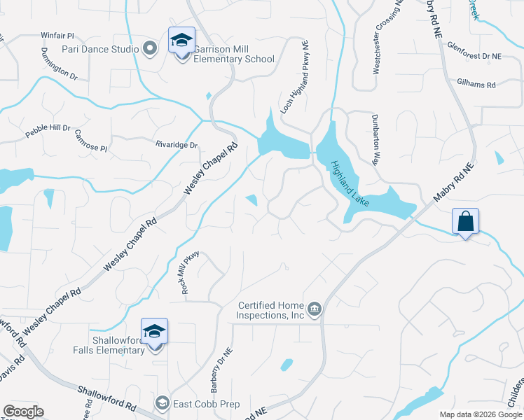 map of restaurants, bars, coffee shops, grocery stores, and more near 4089 Southerland Drive Northeast in Roswell