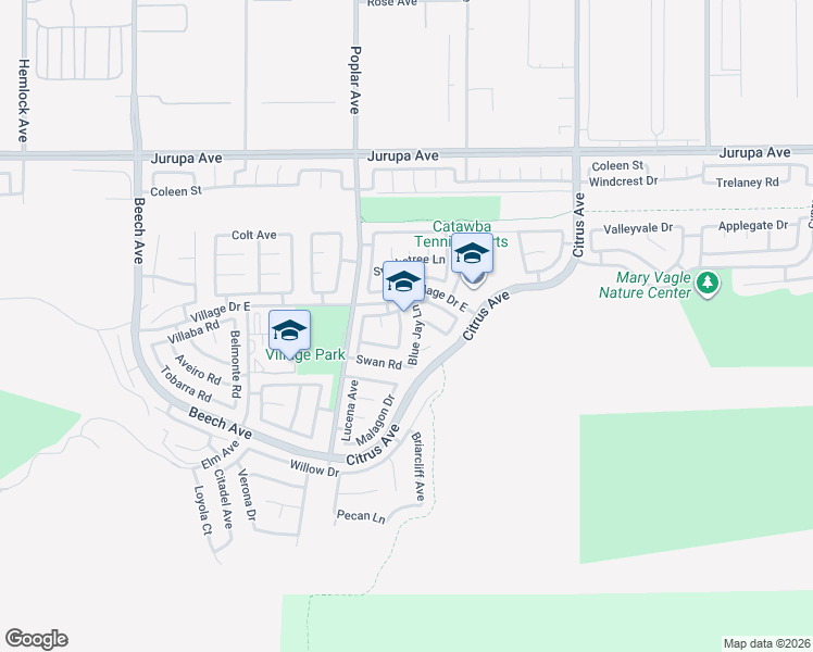 map of restaurants, bars, coffee shops, grocery stores, and more near 11625 Robin Drive in Fontana