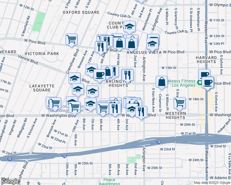 map of restaurants, bars, coffee shops, grocery stores, and more near 1637 4th Avenue in Los Angeles
