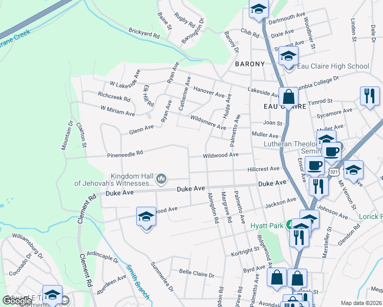 map of restaurants, bars, coffee shops, grocery stores, and more near 301 Wildwood Avenue in Columbia