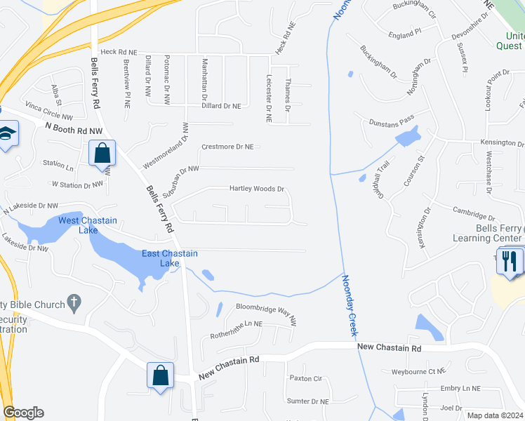 map of restaurants, bars, coffee shops, grocery stores, and more near 56 Jesica Way in Kennesaw