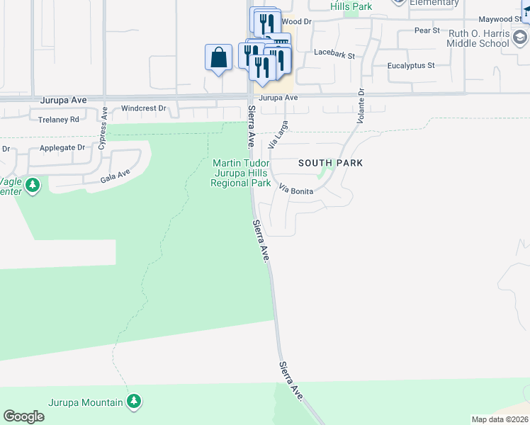 map of restaurants, bars, coffee shops, grocery stores, and more near 11638 Sueno Court in Fontana
