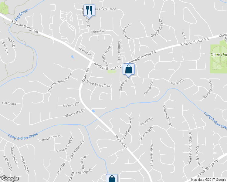 map of restaurants, bars, coffee shops, grocery stores, and more near 3345 Sugar Valley Trail in Alpharetta