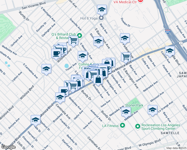 map of restaurants, bars, coffee shops, grocery stores, and more near 1451 Armacost Avenue in Los Angeles