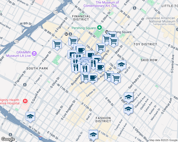 map of restaurants, bars, coffee shops, grocery stores, and more near in Los Angeles