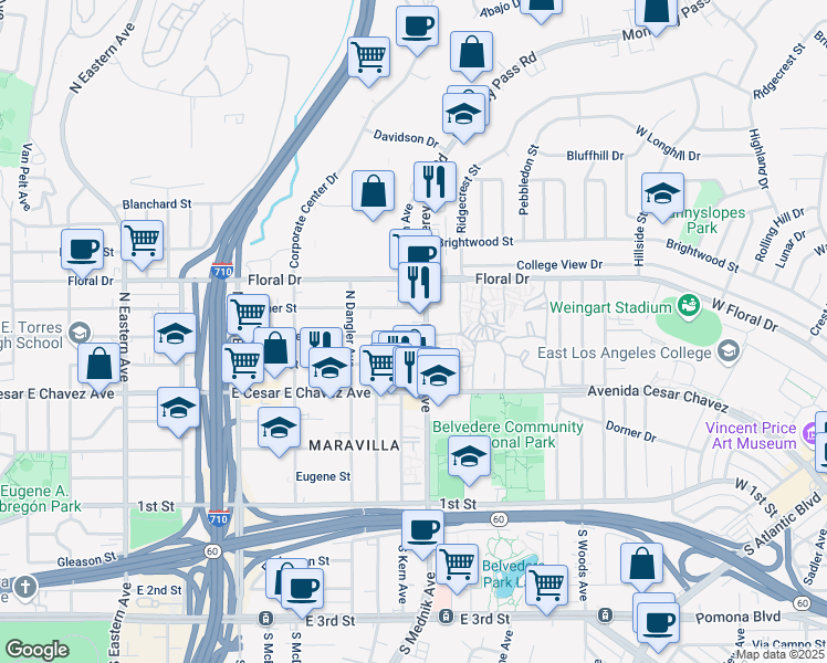 map of restaurants, bars, coffee shops, grocery stores, and more near 4773 East Hammel Street in Los Angeles