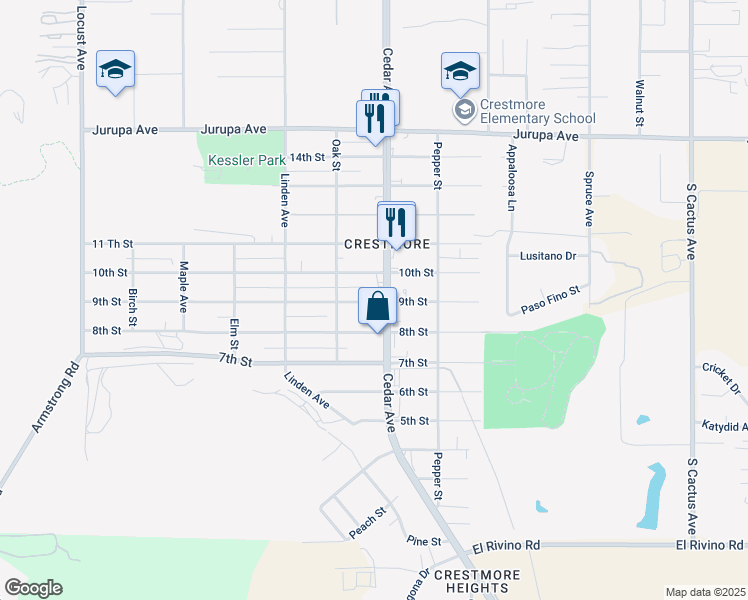 map of restaurants, bars, coffee shops, grocery stores, and more near 18670 9th Street in Bloomington