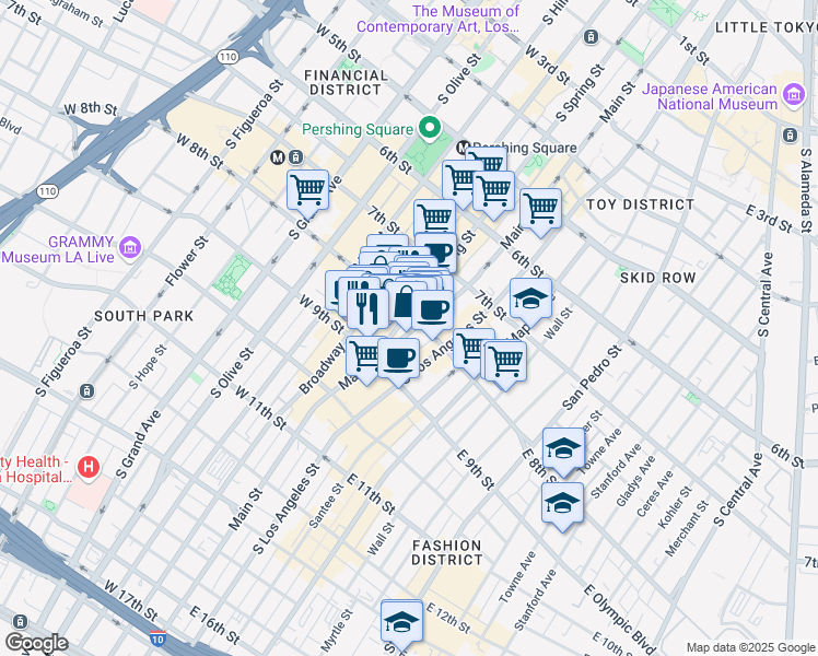 map of restaurants, bars, coffee shops, grocery stores, and more near in Los Angeles