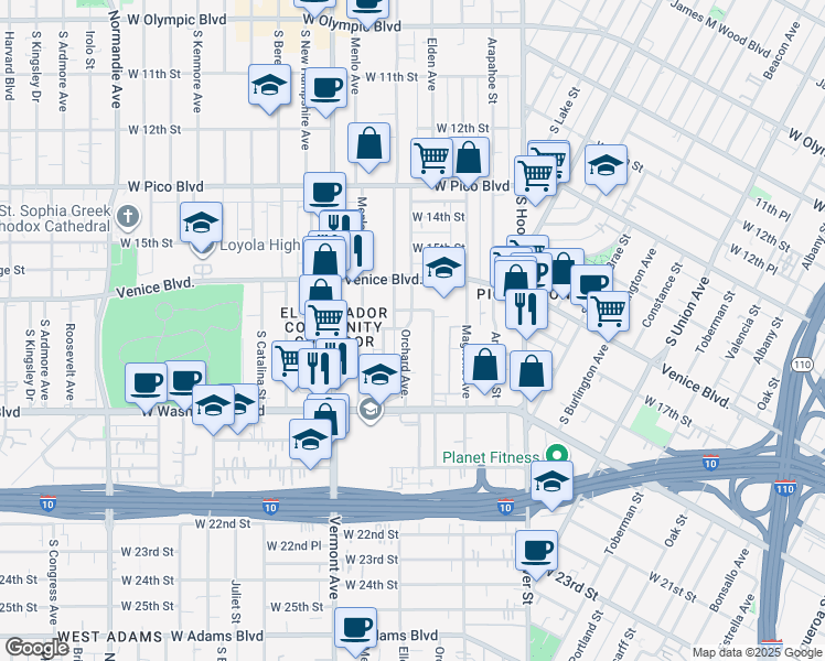 map of restaurants, bars, coffee shops, grocery stores, and more near 1724 Orchard Avenue in Los Angeles