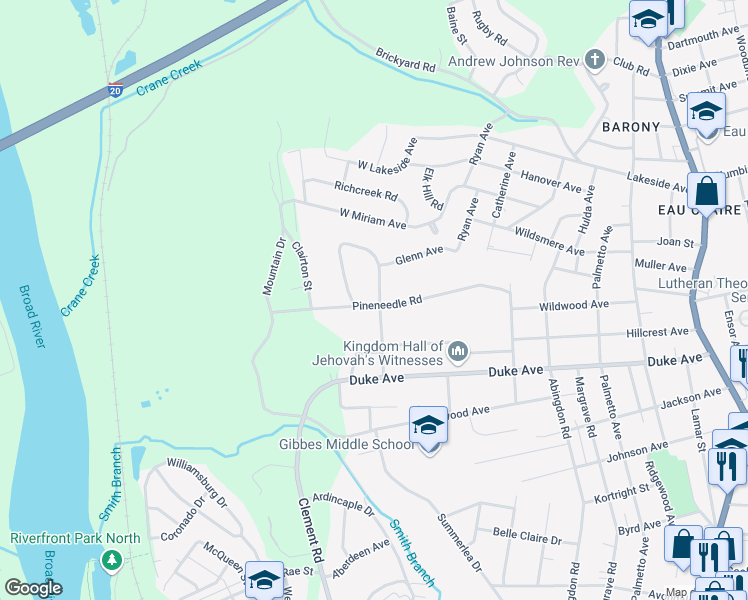 map of restaurants, bars, coffee shops, grocery stores, and more near 263 Pineneedle Road in Columbia