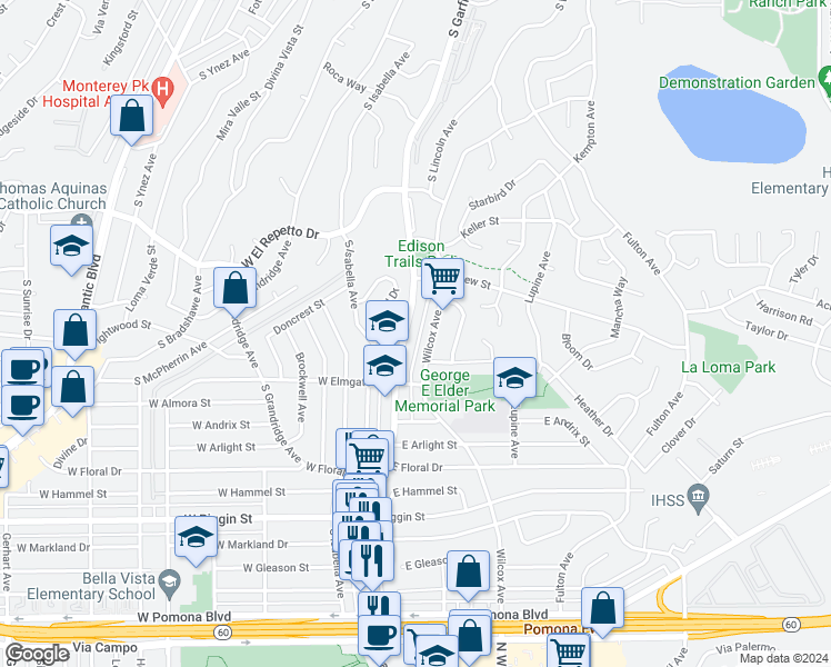 map of restaurants, bars, coffee shops, grocery stores, and more near 1886 South Garfield Avenue in Monterey Park