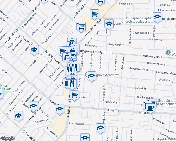 map of restaurants, bars, coffee shops, grocery stores, and more near 1223 Ballista Avenue in La Puente