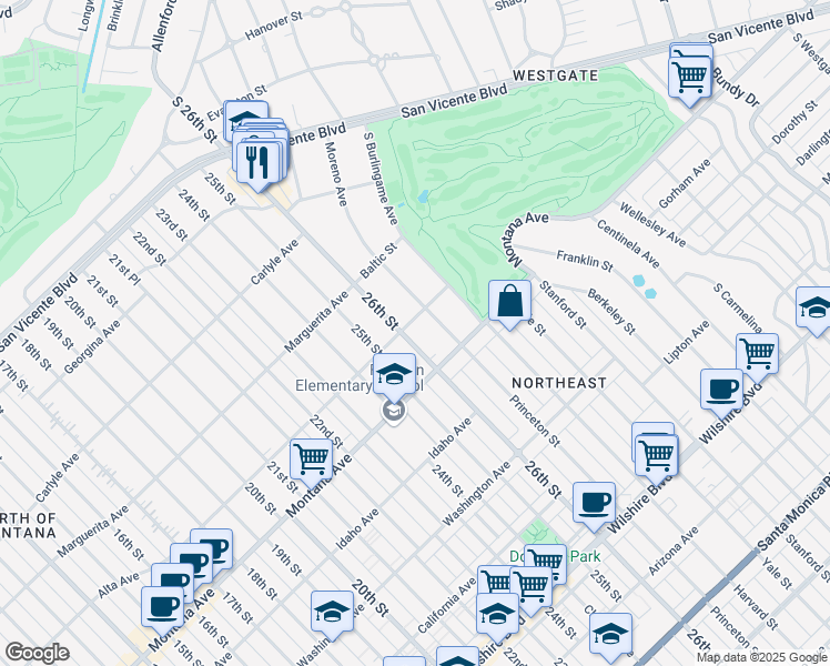 map of restaurants, bars, coffee shops, grocery stores, and more near 607 26th Street in Santa Monica