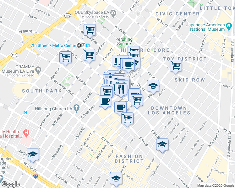map of restaurants, bars, coffee shops, grocery stores, and more near in Los Angeles