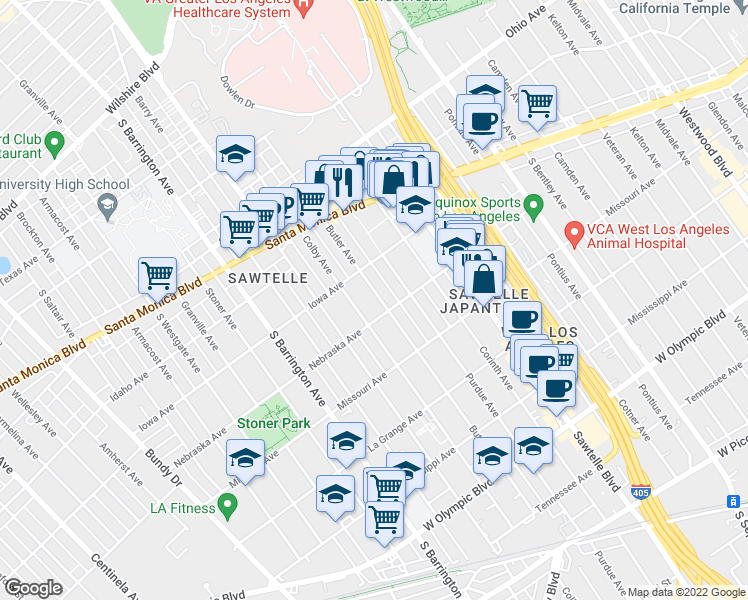 map of restaurants, bars, coffee shops, grocery stores, and more near 1748 Butler Avenue in Los Angeles
