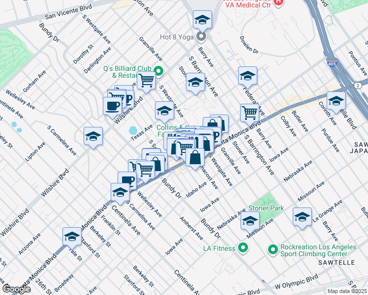 map of restaurants, bars, coffee shops, grocery stores, and more near 1451 Armacost Avenue in Los Angeles