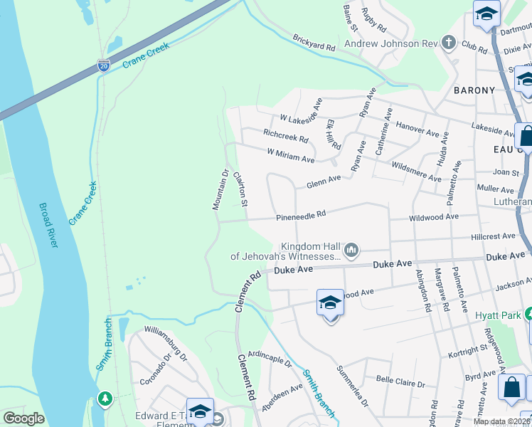 map of restaurants, bars, coffee shops, grocery stores, and more near 239 Pineneedle Road in Columbia