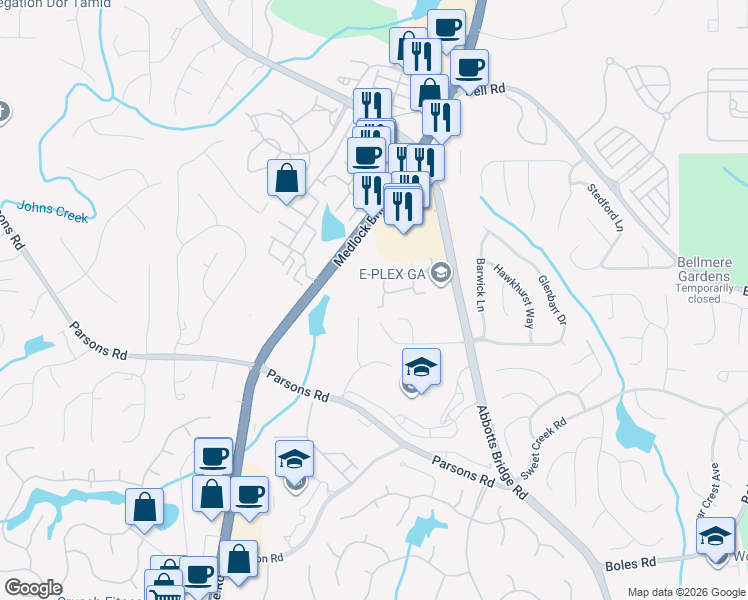 map of restaurants, bars, coffee shops, grocery stores, and more near 283 Gold Cove Lane in Duluth