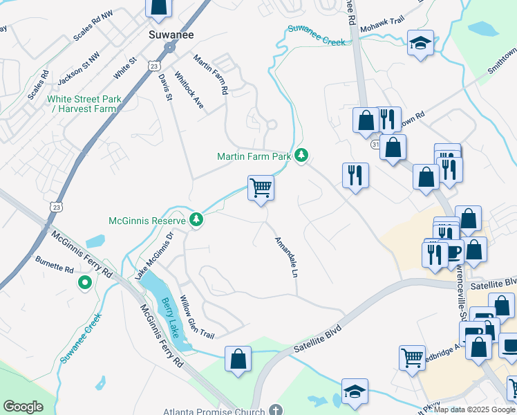map of restaurants, bars, coffee shops, grocery stores, and more near 3530 Country Estates Drive in Suwanee