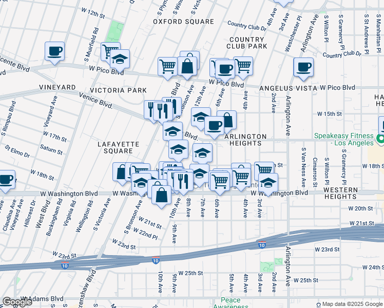 map of restaurants, bars, coffee shops, grocery stores, and more near 4011 West 17th Street in Los Angeles