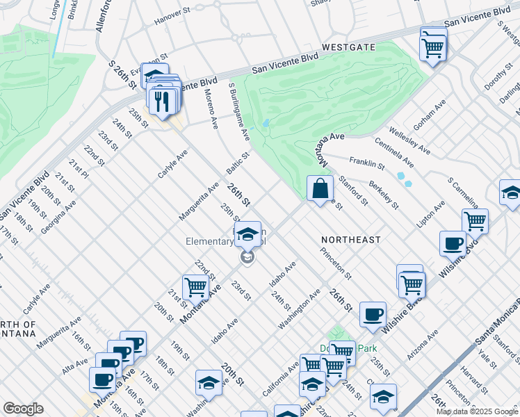 map of restaurants, bars, coffee shops, grocery stores, and more near 607 26th Street in Santa Monica