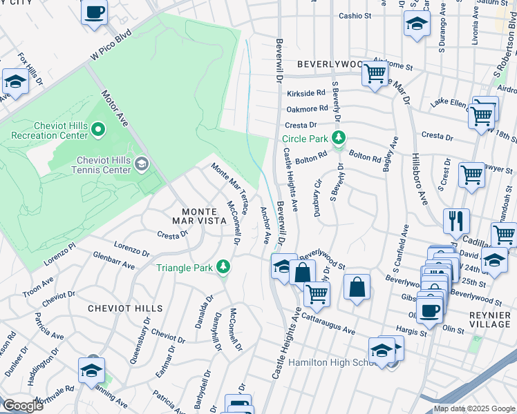 map of restaurants, bars, coffee shops, grocery stores, and more near 2663 Anchor Avenue in Los Angeles