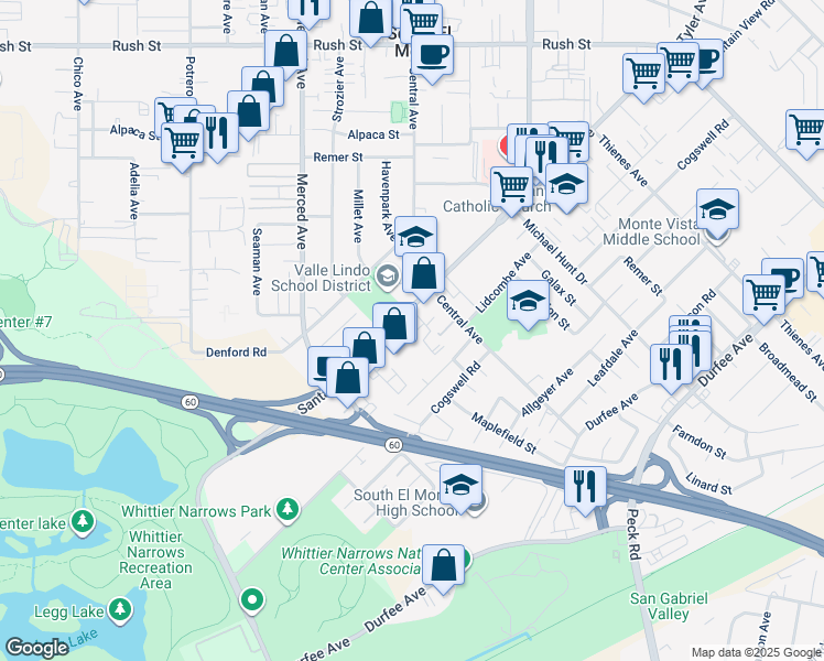 map of restaurants, bars, coffee shops, grocery stores, and more near 1304 Santa Anita Avenue in South El Monte