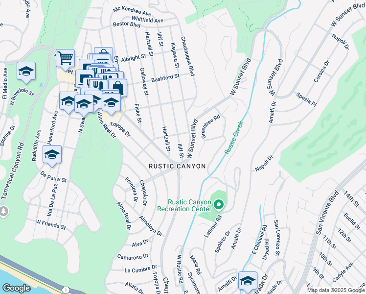 map of restaurants, bars, coffee shops, grocery stores, and more near 740 Iliff Street in Los Angeles