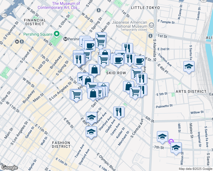 map of restaurants, bars, coffee shops, grocery stores, and more near 568 San Pedro Street in Los Angeles