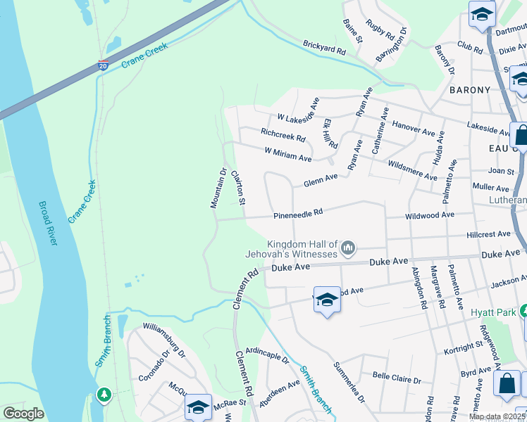 map of restaurants, bars, coffee shops, grocery stores, and more near 239 Pineneedle Road in Columbia