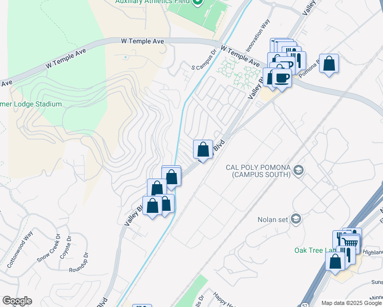 map of restaurants, bars, coffee shops, grocery stores, and more near 3825 Valley Boulevard in Walnut