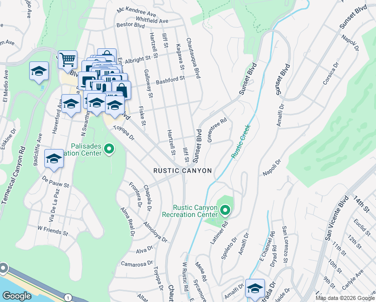 map of restaurants, bars, coffee shops, grocery stores, and more near 740 Iliff Street in Los Angeles