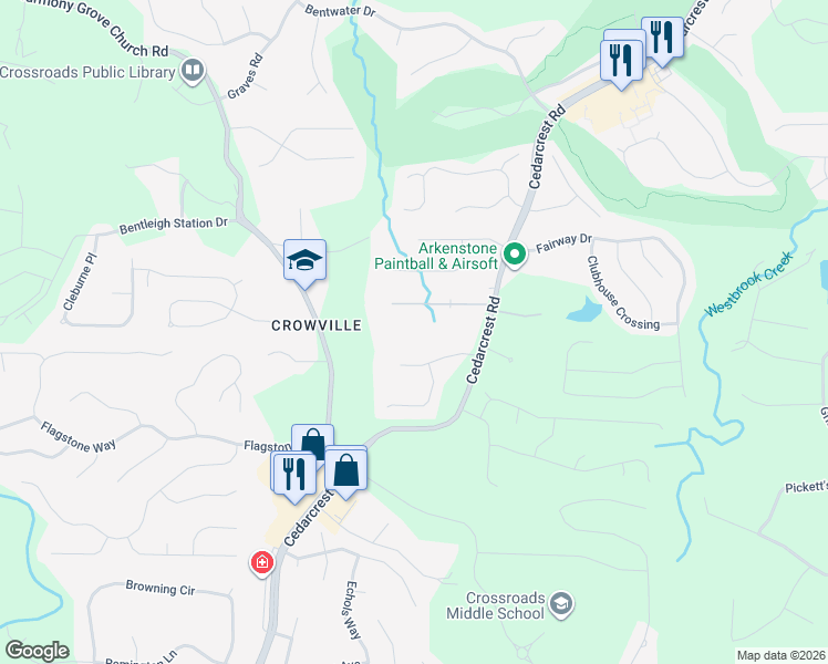 map of restaurants, bars, coffee shops, grocery stores, and more near 157 North Springs Way in Acworth