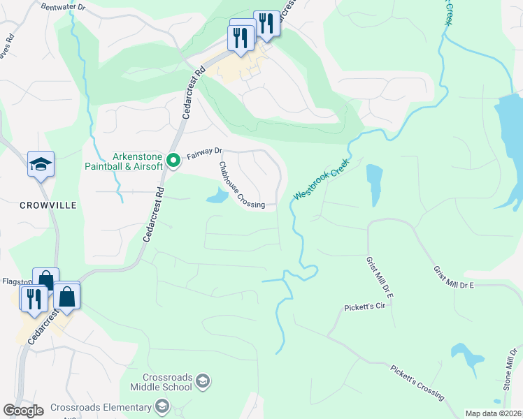 map of restaurants, bars, coffee shops, grocery stores, and more near 268 Clubhouse Crossing in Acworth