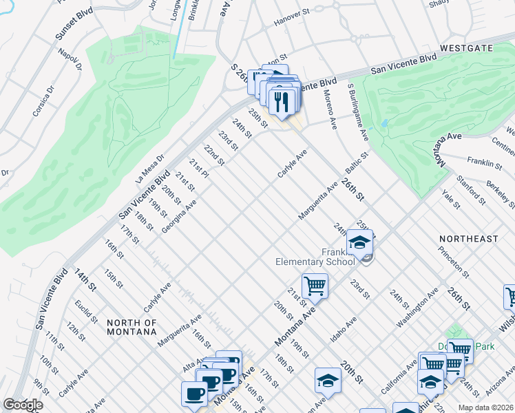map of restaurants, bars, coffee shops, grocery stores, and more near 410 22nd Street in Santa Monica