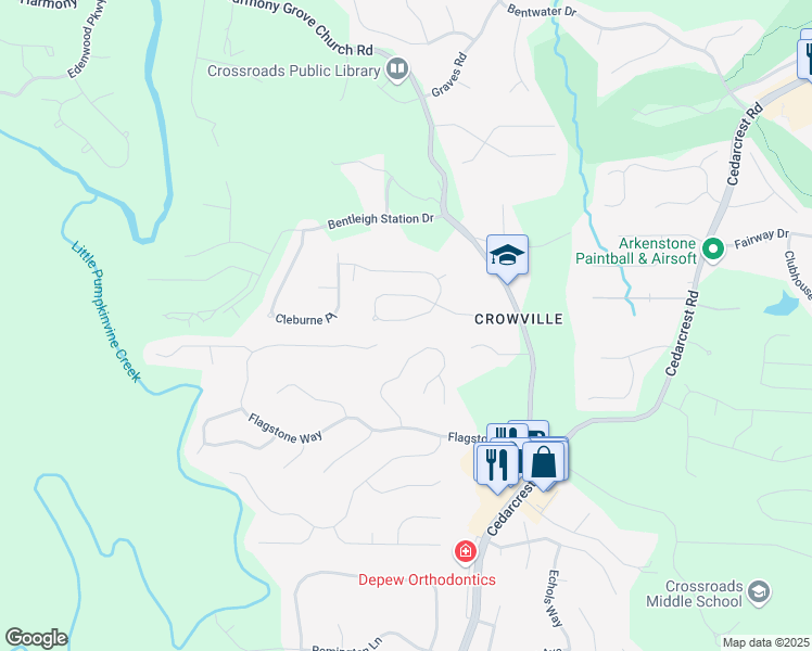 map of restaurants, bars, coffee shops, grocery stores, and more near 83 Harmony Circle in Acworth