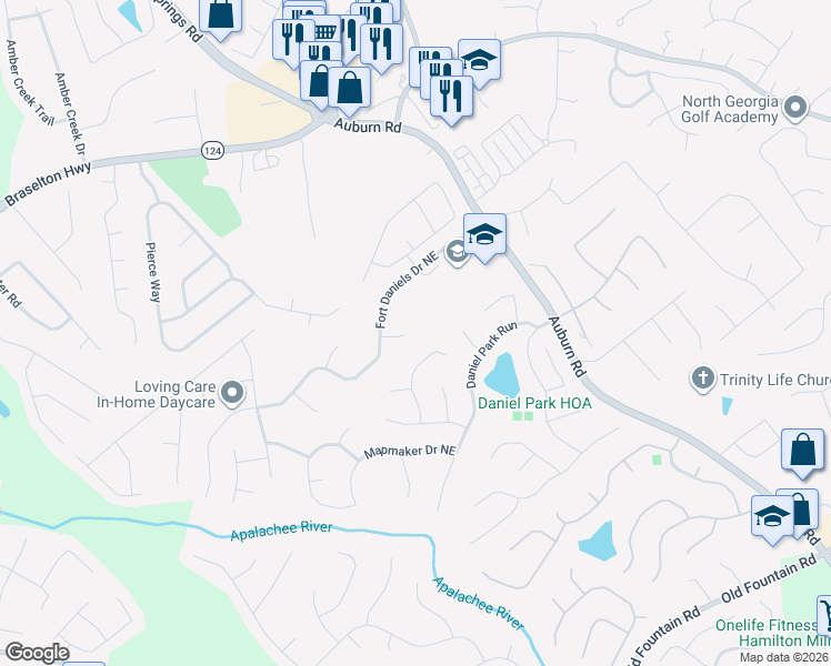 map of restaurants, bars, coffee shops, grocery stores, and more near 1710 Katrina-Joann Circle Northeast in Dacula