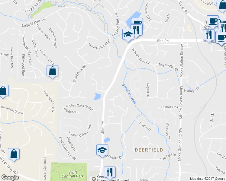 map of restaurants, bars, coffee shops, grocery stores, and more near 3942 Mcguire Way NW in Kennesaw