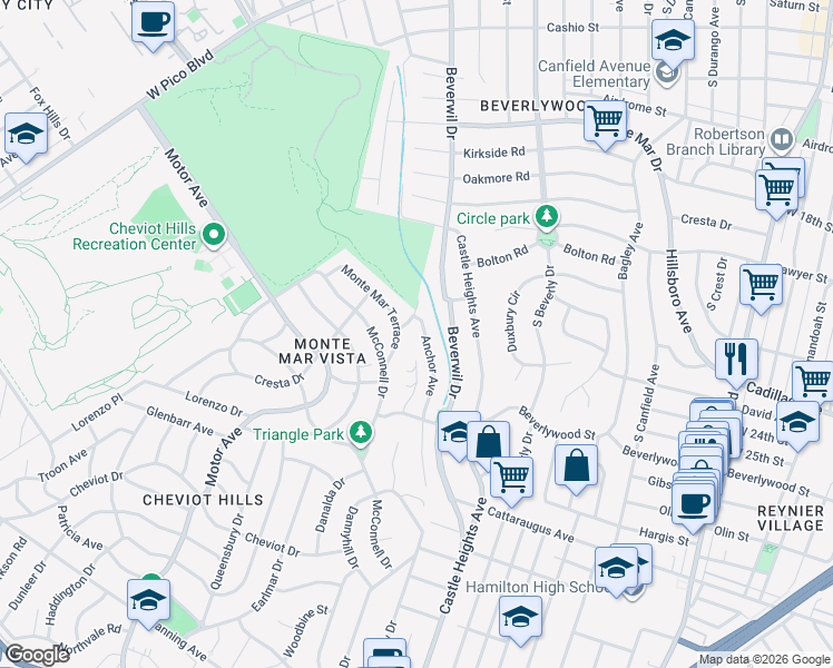 map of restaurants, bars, coffee shops, grocery stores, and more near 2663 Anchor Avenue in Los Angeles