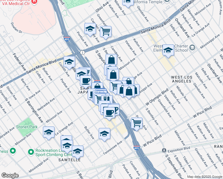 map of restaurants, bars, coffee shops, grocery stores, and more near 1954 Cotner Avenue in Los Angeles