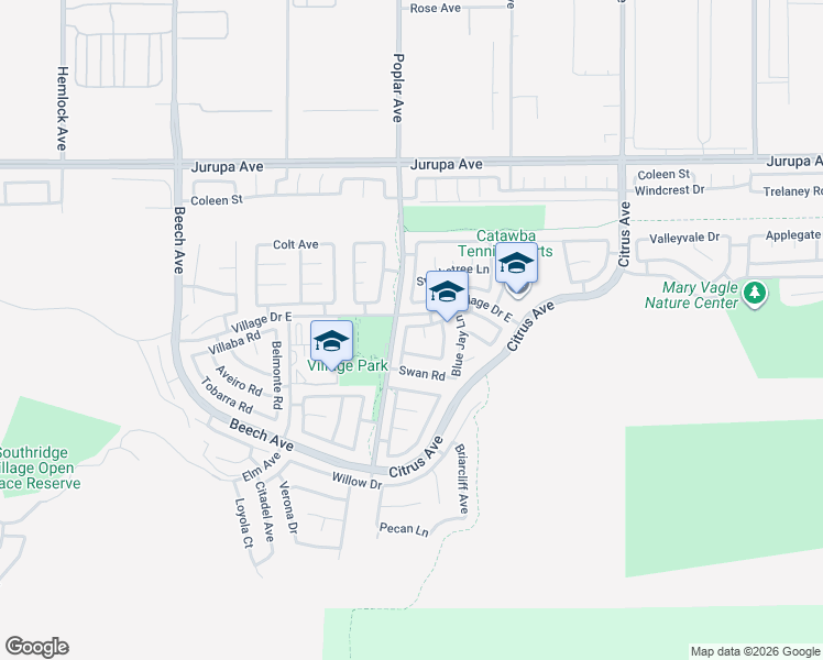 map of restaurants, bars, coffee shops, grocery stores, and more near 11622 Lark Court in Fontana