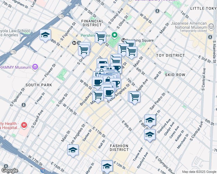map of restaurants, bars, coffee shops, grocery stores, and more near in Los Angeles