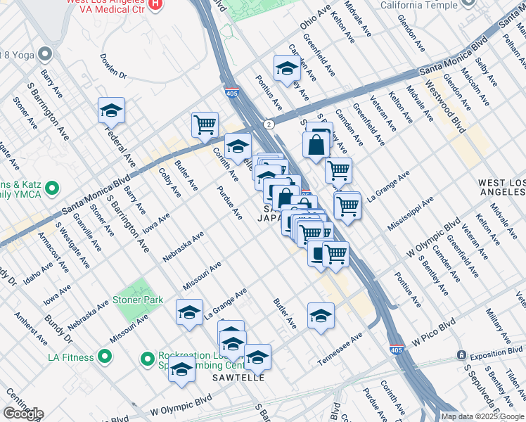 map of restaurants, bars, coffee shops, grocery stores, and more near 1854 Corinth Avenue in Los Angeles