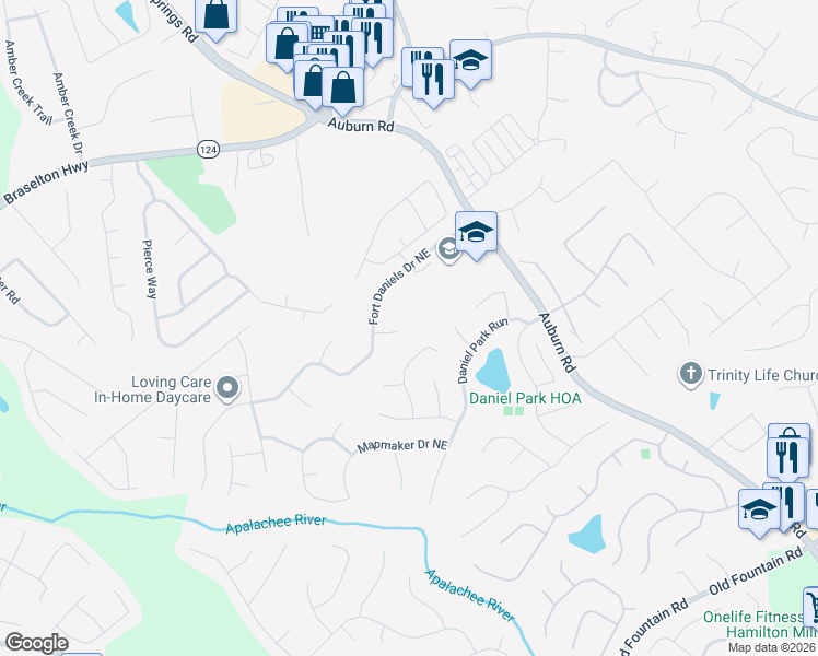 map of restaurants, bars, coffee shops, grocery stores, and more near 1710 Katrina-Joann Circle Northeast in Dacula