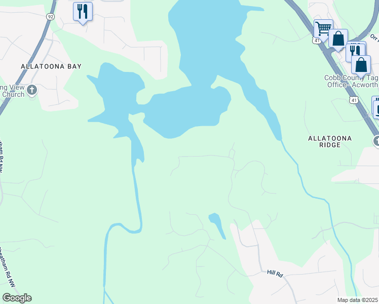 map of restaurants, bars, coffee shops, grocery stores, and more near 2639 Cacao Square in Acworth