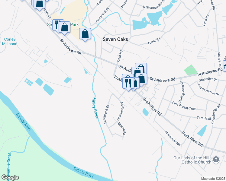 map of restaurants, bars, coffee shops, grocery stores, and more near 3721 Harrogate Rd in Columbia