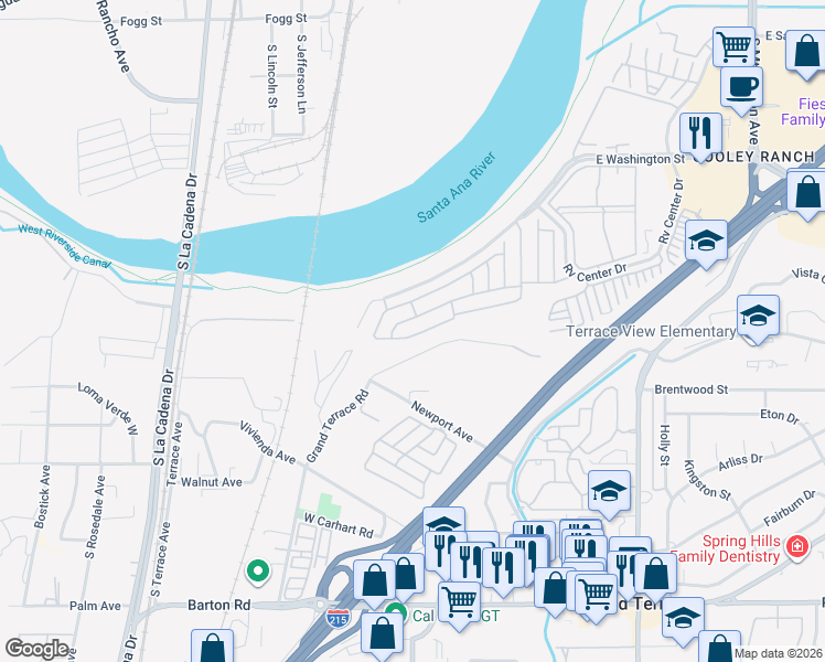 map of restaurants, bars, coffee shops, grocery stores, and more near 700 East Washington Street in Colton